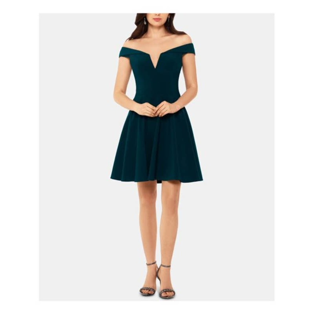 NWT XSCAPE Teal Off the Shoulder Fit and Flare Mini Dress 4P Made in USA